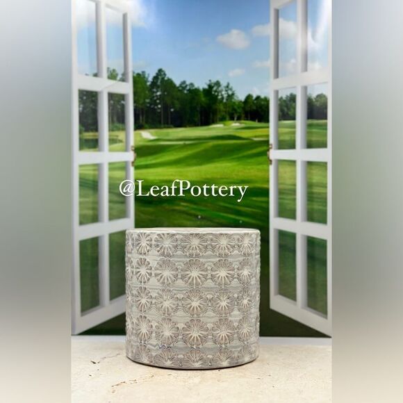 Village Flower (MD) Gray/ Tan Ceramic Planter Pot without drainage hole - Picture 4 of 10